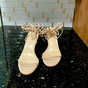 Femme Los Angeles Tan Leather Lace Up Heels.